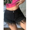 EMMIOL Shorts vaqueros negros con dobladillo con flecos