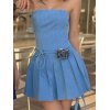 EMMIOL Mini vestidos plisados de mezclilla con cuello sin tirantes