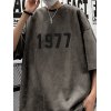 EMMIOL Men's Faux Suede Alphabet Short Sleeve Tee