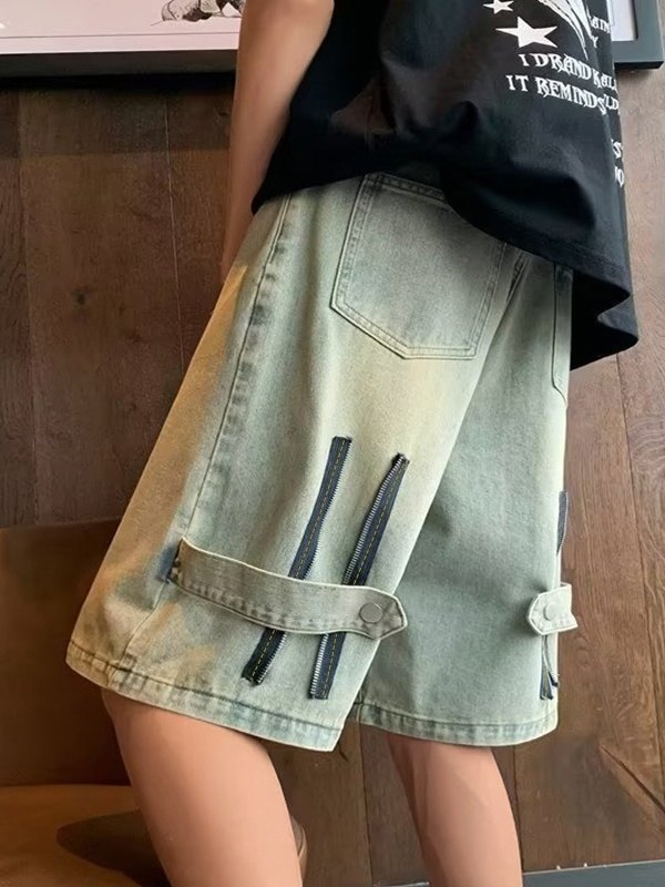 EMMIOL Men's Deconstructed Offset Denim Shorts