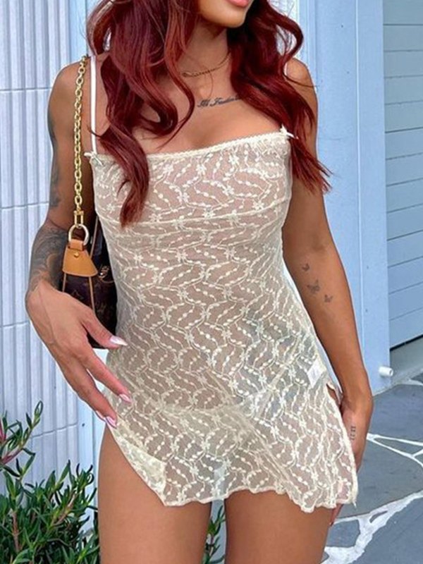 EMMIOL Lace see-Through Sling Mini Dress