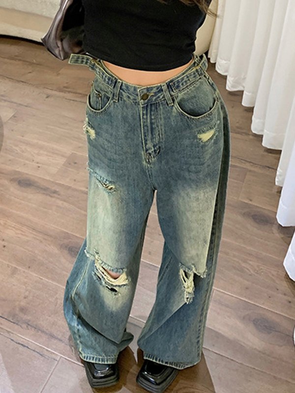 EMMIOL Jeans a gamba larga strappati vintage