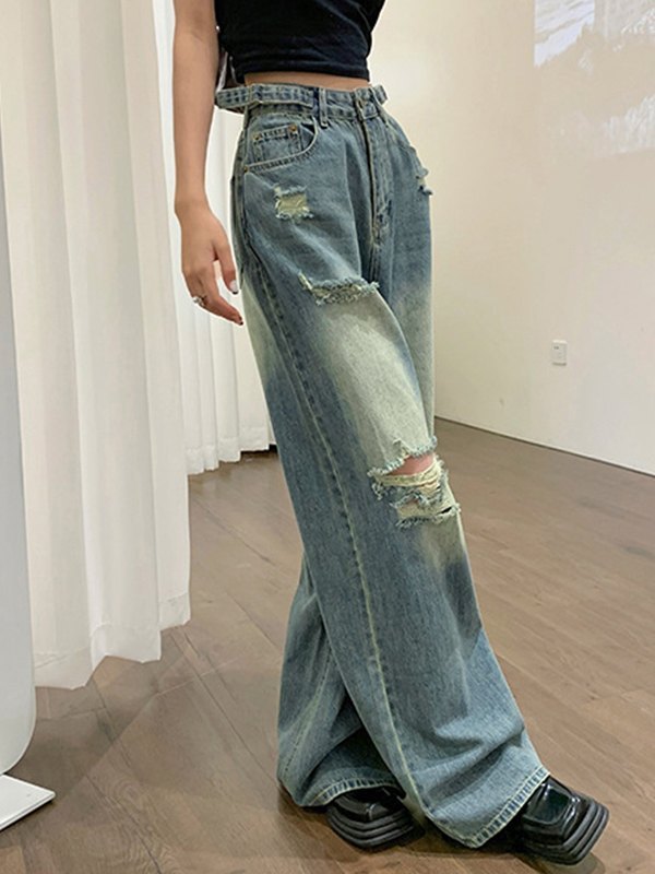 EMMIOL Jeans a gamba larga strappati vintage