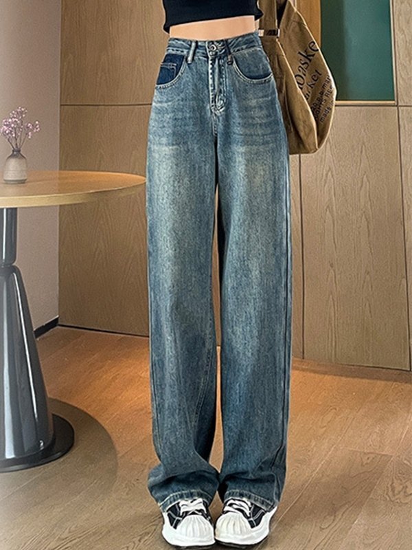 EMMIOL Tubo di jeans a gamba dritta a contrasto