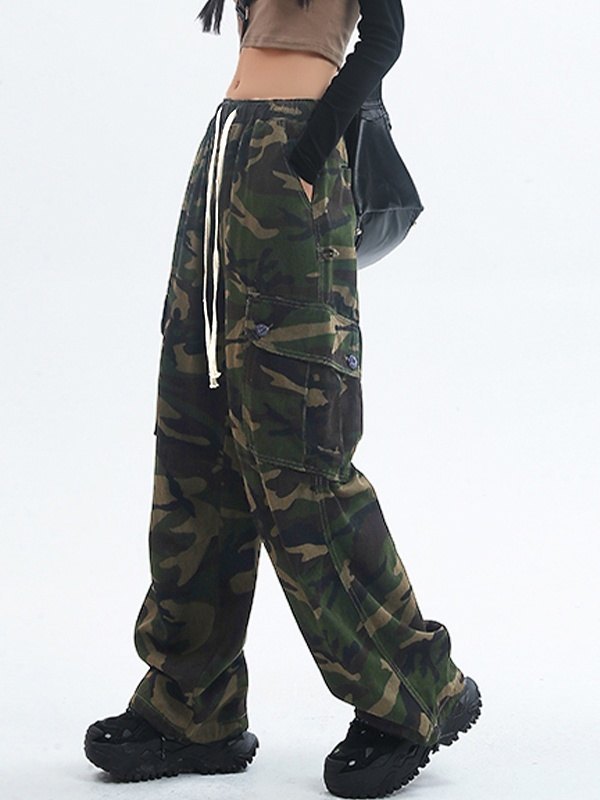 EMMIOL Camouflage Lace-Up Cargo Pants