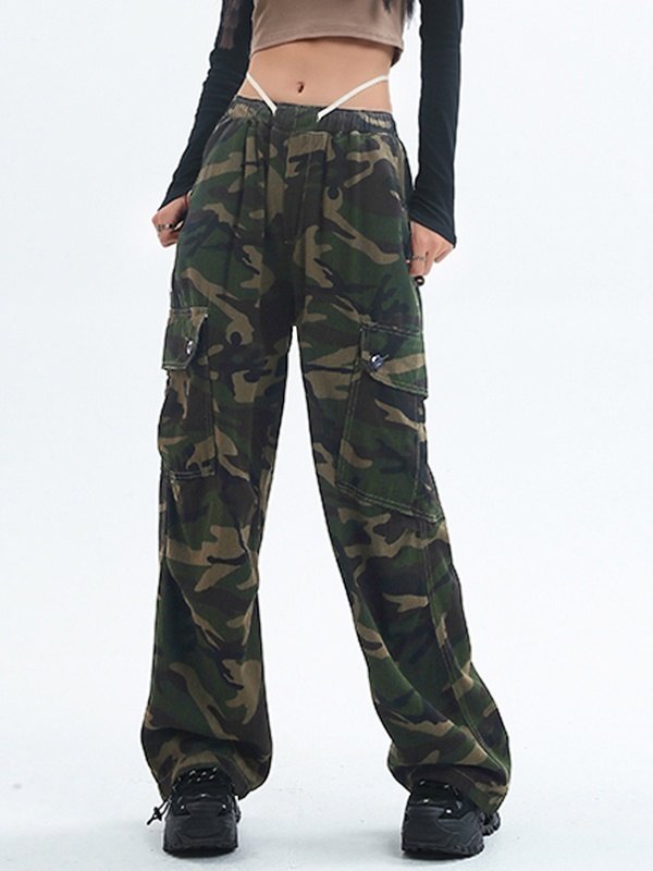 EMMIOL Camouflage Lace-Up Cargo Pants