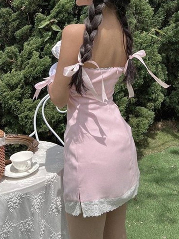 EMMIOL Bowknot Lace Tube Top Mini Dresses