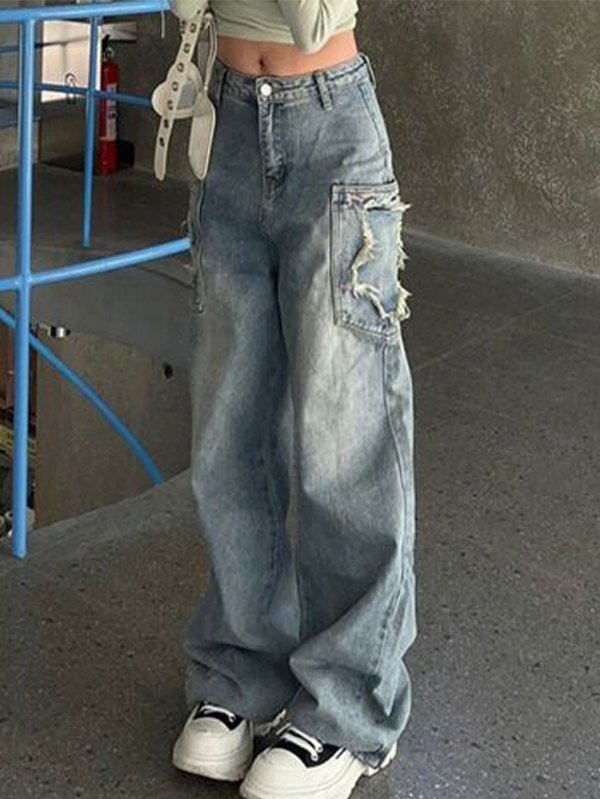 Street One Jeans Donna A Gamba Larga | Pantaloni Vita Media Effetto Denim Colorato