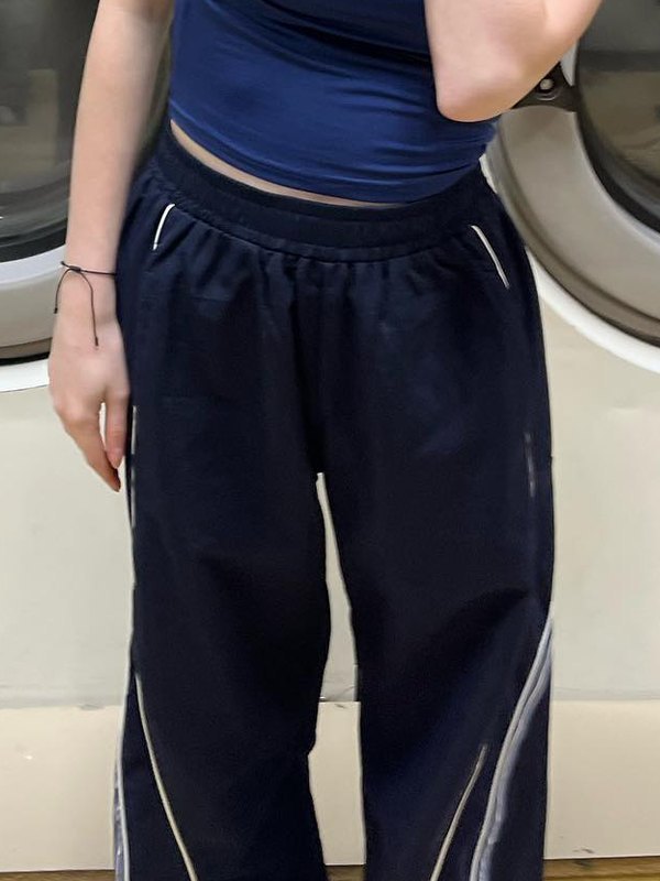 EMMIOL Pantalones de chándal holgados con ribetes a rayas vintage