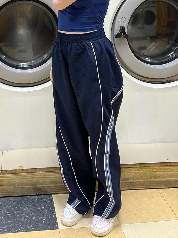 EMMIOL Pantalones de chándal holgados con ribetes a rayas vintage