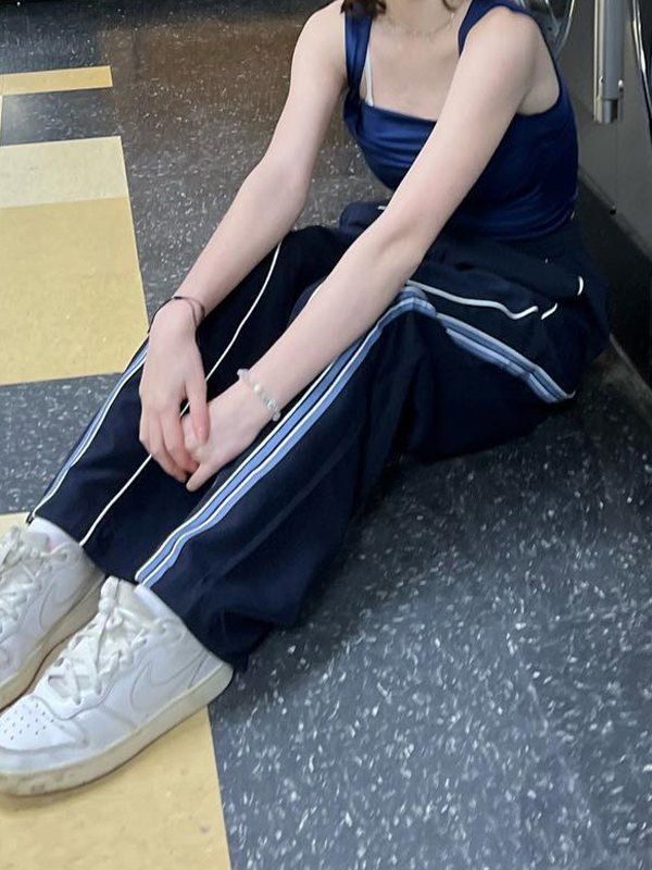 EMMIOL Pantalones de chándal holgados con ribetes a rayas vintage