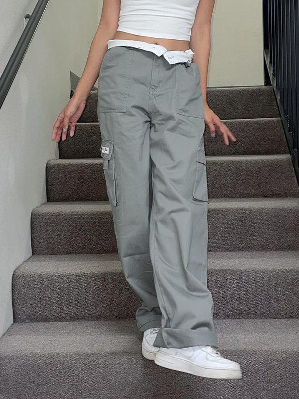 EMMIOL Pantalones de pierna recta con cintura doblada