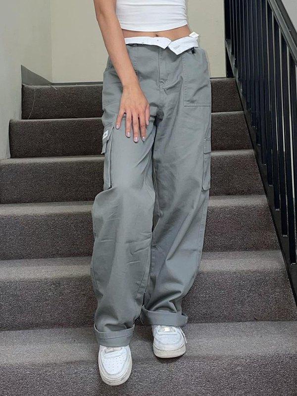 EMMIOL Pantalones de pierna recta con cintura doblada