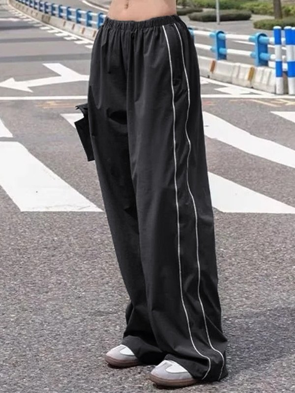 EMMIOL Streamlined Piped Wide-Leg Track Pants