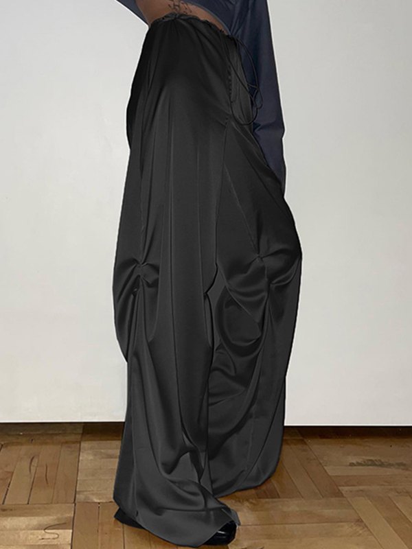 EMMIOL Drawstring Satin Drape Straight Leg Pants