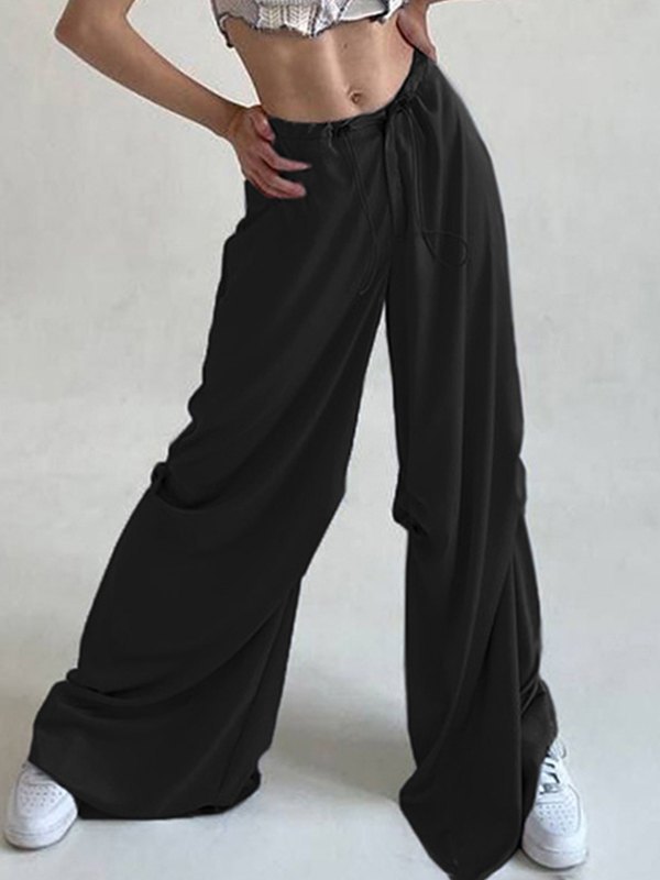 EMMIOL Drawstring Satin Drape Straight Leg Pants