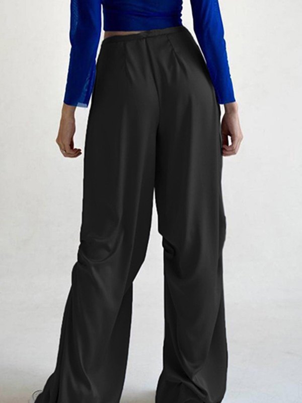 EMMIOL Drawstring Satin Drape Straight Leg Pants