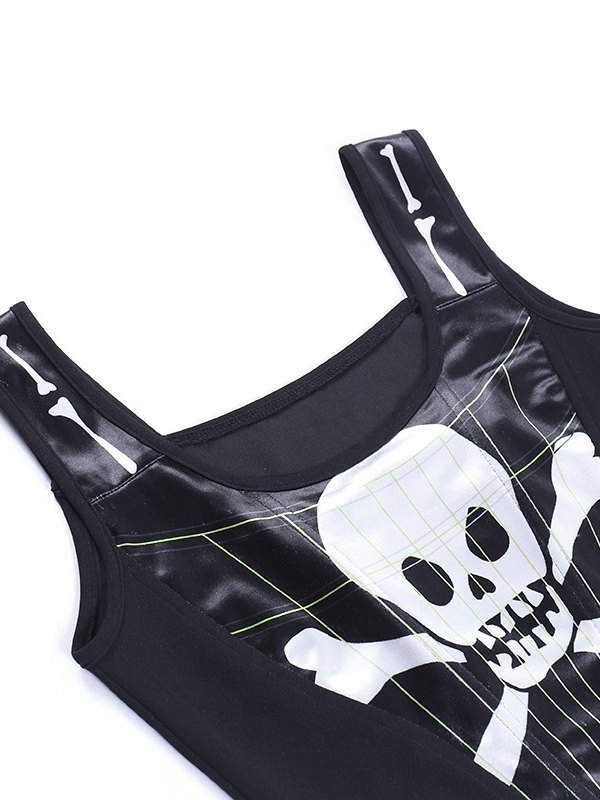 EMMIOL Top tipo corsé de espina de pescado con estampado de calaveras