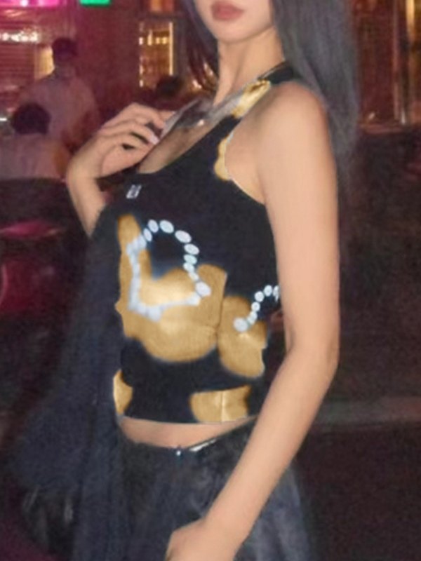 EMMIOL Camiseta sin mangas ajustada con bordado de letras estampadas florales