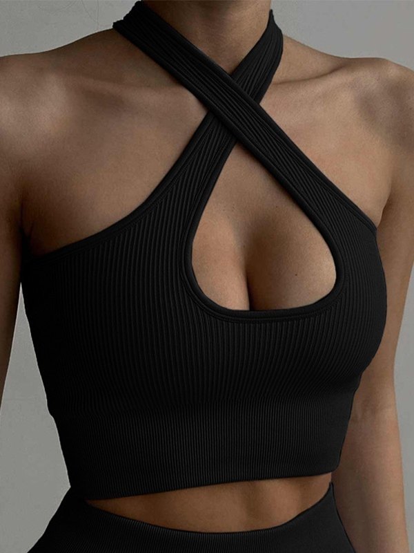 EMMIOL Halter Cutout Crop Black Halter Vest
