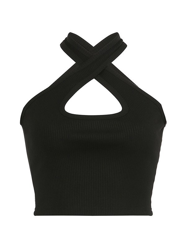 EMMIOL Halter Cutout Crop Black Halter Vest
