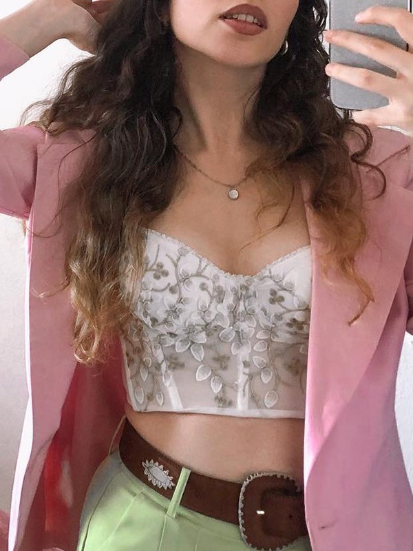 EMMIOL Weißes Bustier mit Spitzenstickerei