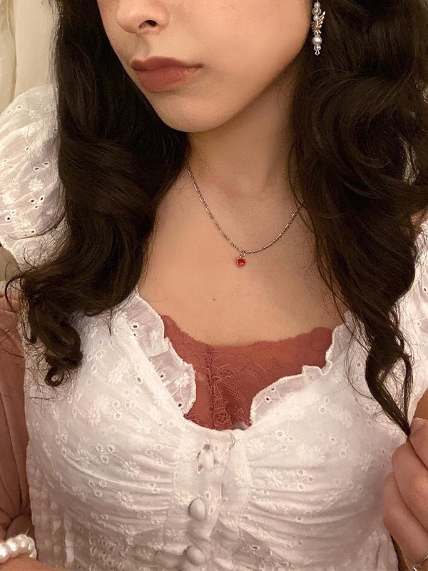 EMMIOL Fungus Button Down Broidered Lace Crop Blouse