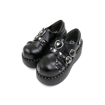 Heart Embroidered Round Tip Toe Platform Shoes
