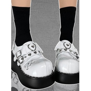Heart Embroidered Round Tip Toe Platform Shoes main image 1
