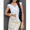EMMIOL Button Down Broidered Lace Crop Blouse