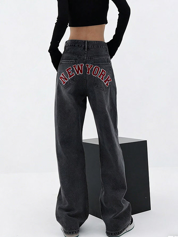 EMMIOL Hinten Bestickte Baggy Boyfriend-Jeans