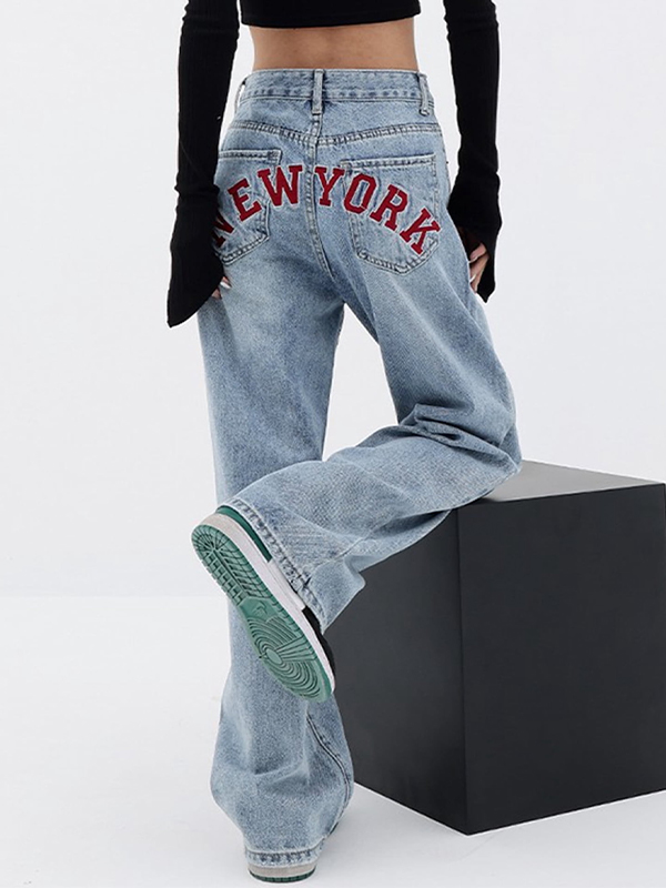 EMMIOL Vaqueros holgados estilo boyfriend con bordado en la espalda