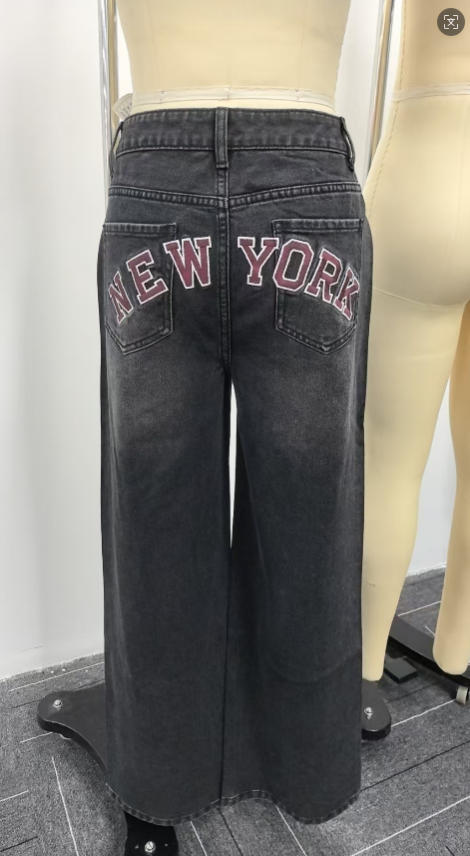 EMMIOL Hinten Bestickte Baggy Boyfriend-Jeans