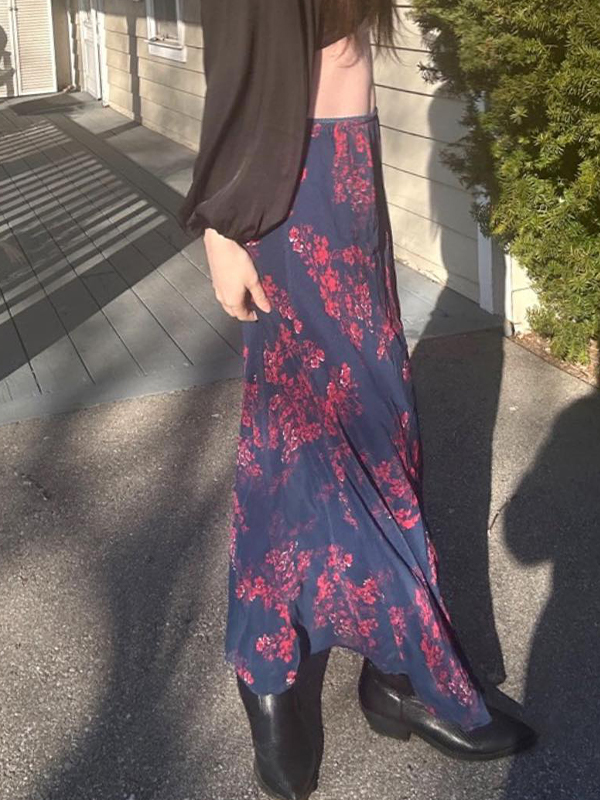 Emmiol Free shipping 2023 Mesh Paneled Floral Midi Skirt Red S in Midi