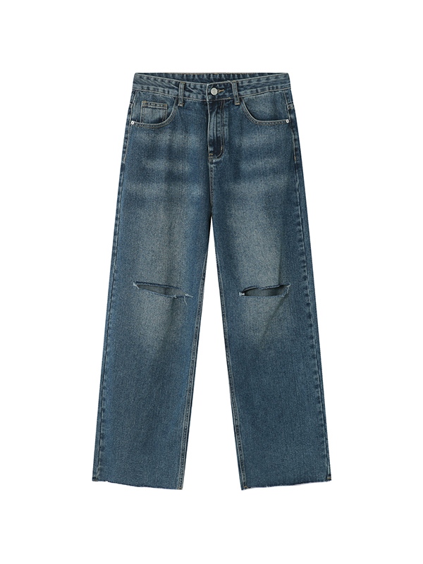 EMMIOL Blaue, kniezerrissene, lockere Vintage-Jeans für Herren