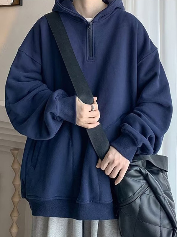 EMMIOL Men's Fleece Solid Color Half Zip Oversized Hoodie