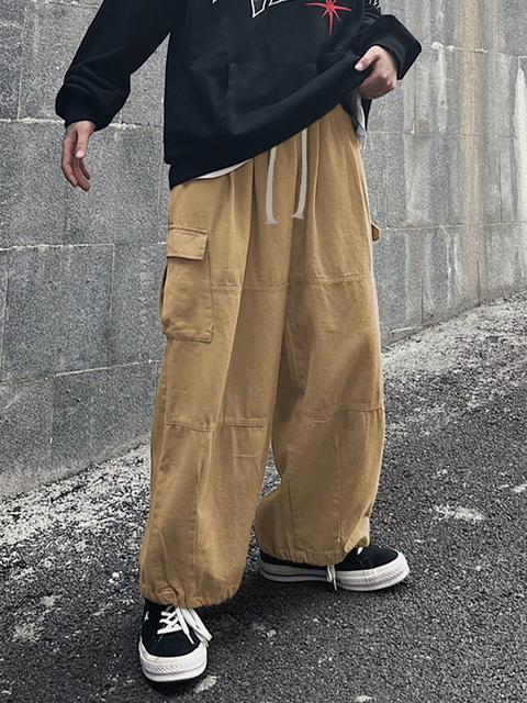 American Style Vintage Drawstring Bound Feet Cargo pants