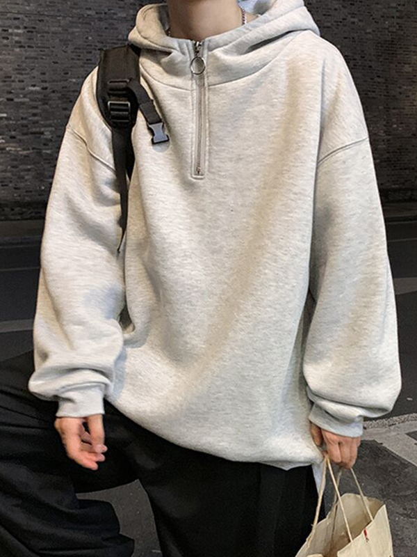 EMMIOL Men's Solid Half Zip Oversized Hoodie