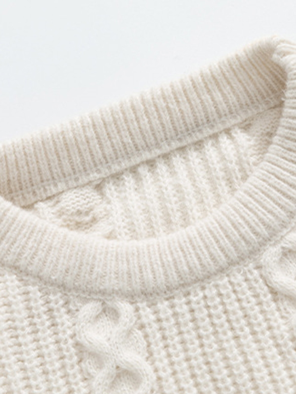 EMMIOL Men's Solid Crew Neck Cable Knit Sweater