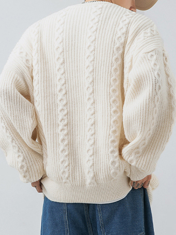 EMMIOL Men's Solid Crew Neck Cable Knit Sweater