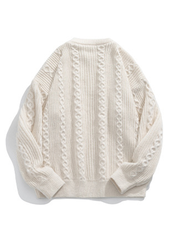 EMMIOL Men's Solid Crew Neck Cable Knit Sweater