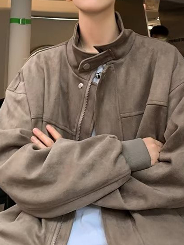 EMMIOL Chaqueta con cremallera de ante vintage para hombre