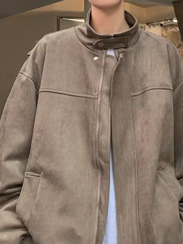 EMMIOL Chaqueta con cremallera de ante vintage para hombre