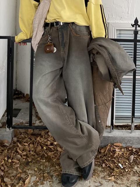 Emmiol Free shipping 2023 Men's Vintage Wash Buttoned Loose Jeans Gray ...