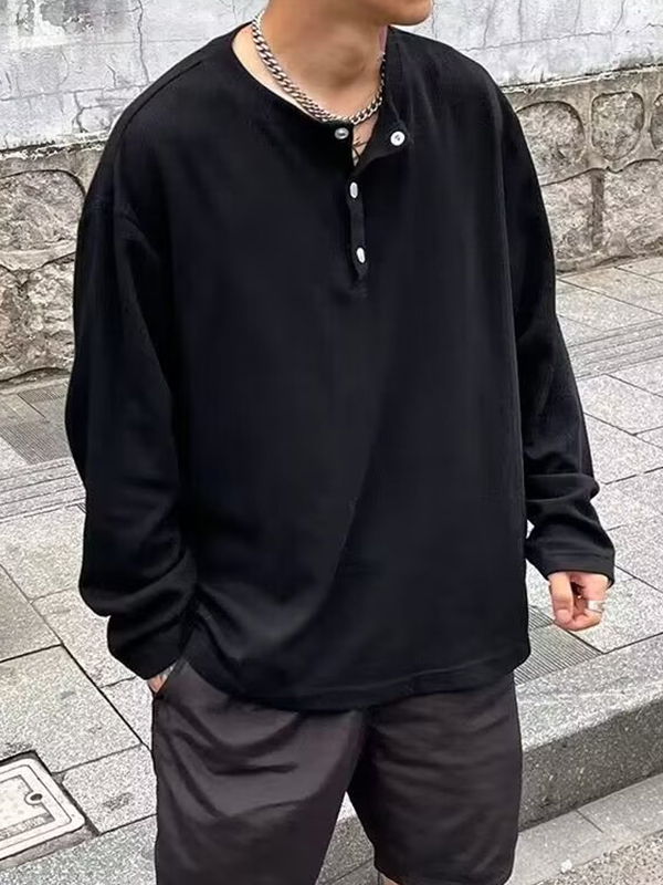 EMMIOL Camiseta de manga larga con botones de pana vintage para hombre