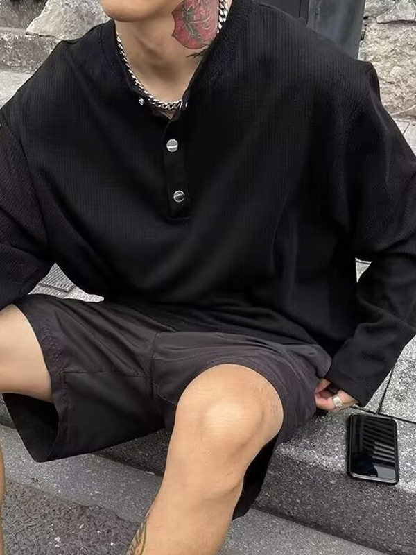 EMMIOL Camiseta de manga larga con botones de pana vintage para hombre