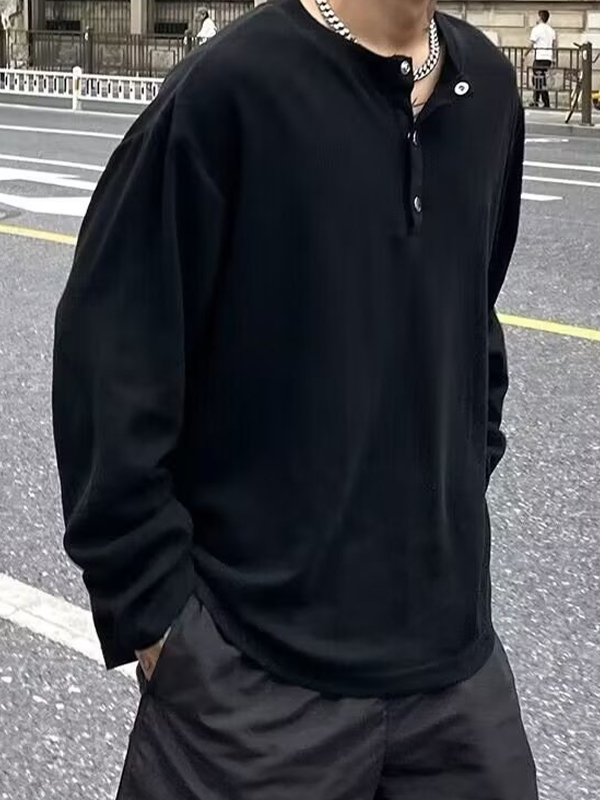 EMMIOL Camiseta de manga larga con botones de pana vintage para hombre