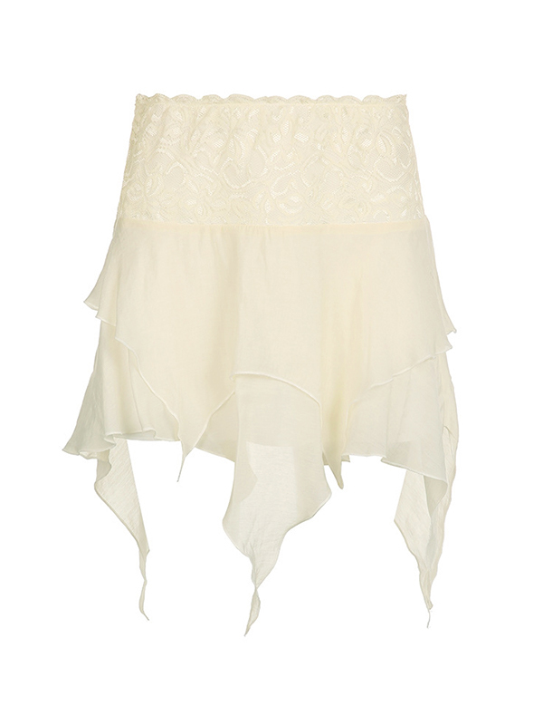 EMMIOL High Waist Mesh Asymmetric Hem Mini Skirt
