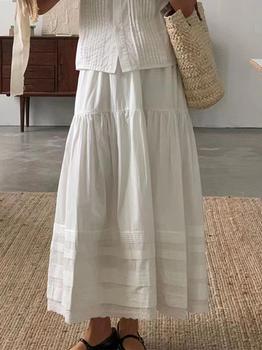 Anna-Kaci Women's Polka Dot and Lace Patchwork Midi Skirt with Asymmetrical Layered Panels and Soft Flowing Drape