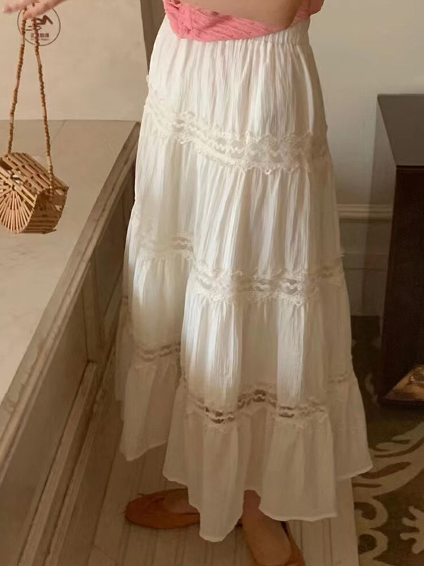 EMMIOL Falda midi a capas con borde de encaje